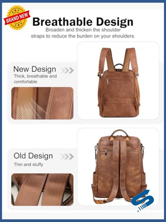 Vegan Leather Laptop Backpack for Women, 15.6 inch Convertible Travel Work Bag